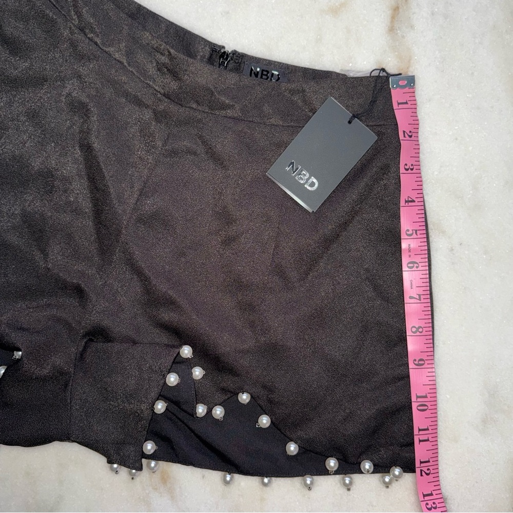 NBD Black Scalloped Pearl Trim High Waist Mini Shorts - Picture 13 of 14
